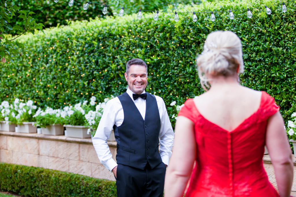 1 first look between bride and groom in Adelaide captured by wedding photographer