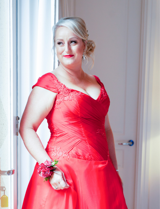 Photo of bride wearing red wedding dress in Adelaide