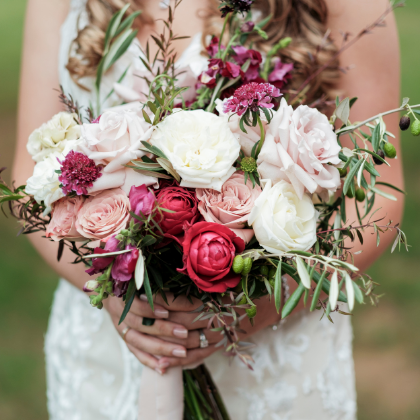 1 Close up photo of brides bouquet in Camden before wedding