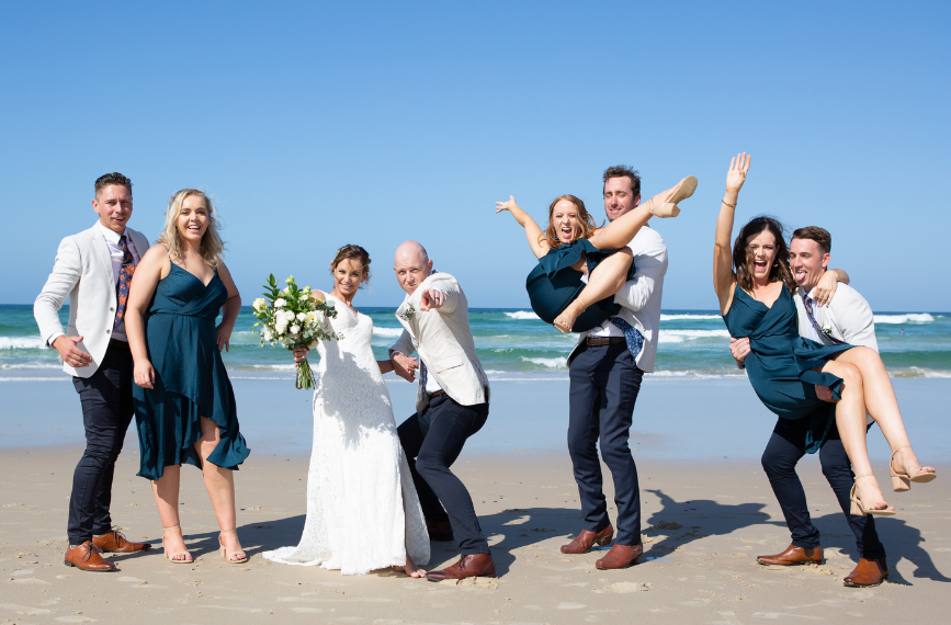 Wedding party on beach in New South Wales