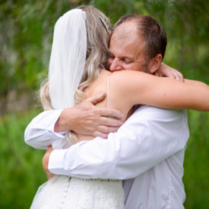 Bride hugging father before wedding ceremony in Melbourne