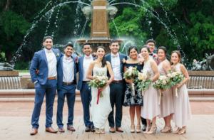 Bride and groom and wedding party in Melbourne city