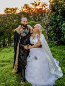 bride and groom from viking themed wedding in Brisbane