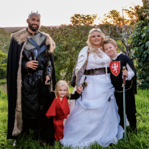 bride and groom with family at viking themed wedding in Brisbane