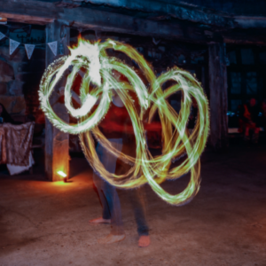fire dancer at viking themed wedding in brisbane captured by wedding photographer
