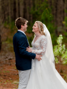 Bride and groom laughing at Winter wedding near Canberra