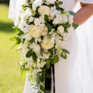 white flower and greenery bouquet