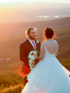 Cedar Creek wedding sunset over mountain