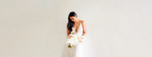 photo of bride holding bouquet before wedding
