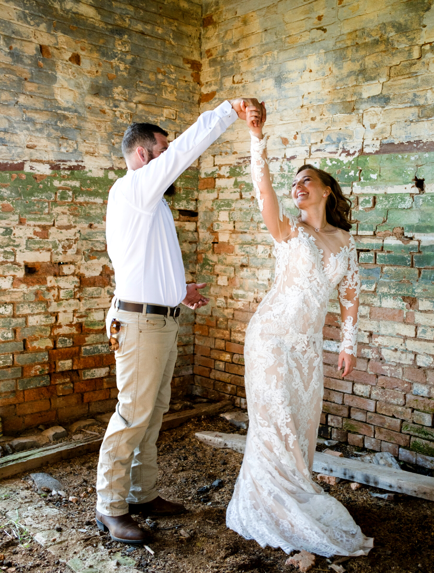 1 bride and groom dancing in abandoned building country nsw wedding