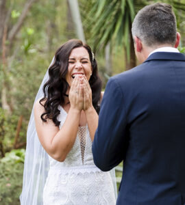 bride laughing during wedding ceremony at Rothwood in Perth