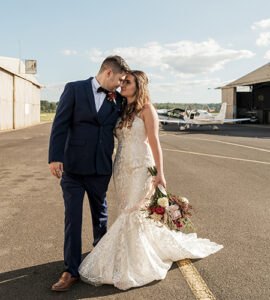 1 bride and groom wedding photo at Camden Airport in Sydney