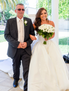 Bride and Dad walking down aisle at Sheldon Reception wedding
