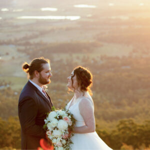 bride and groom on mt tambourine after gold coast wedding