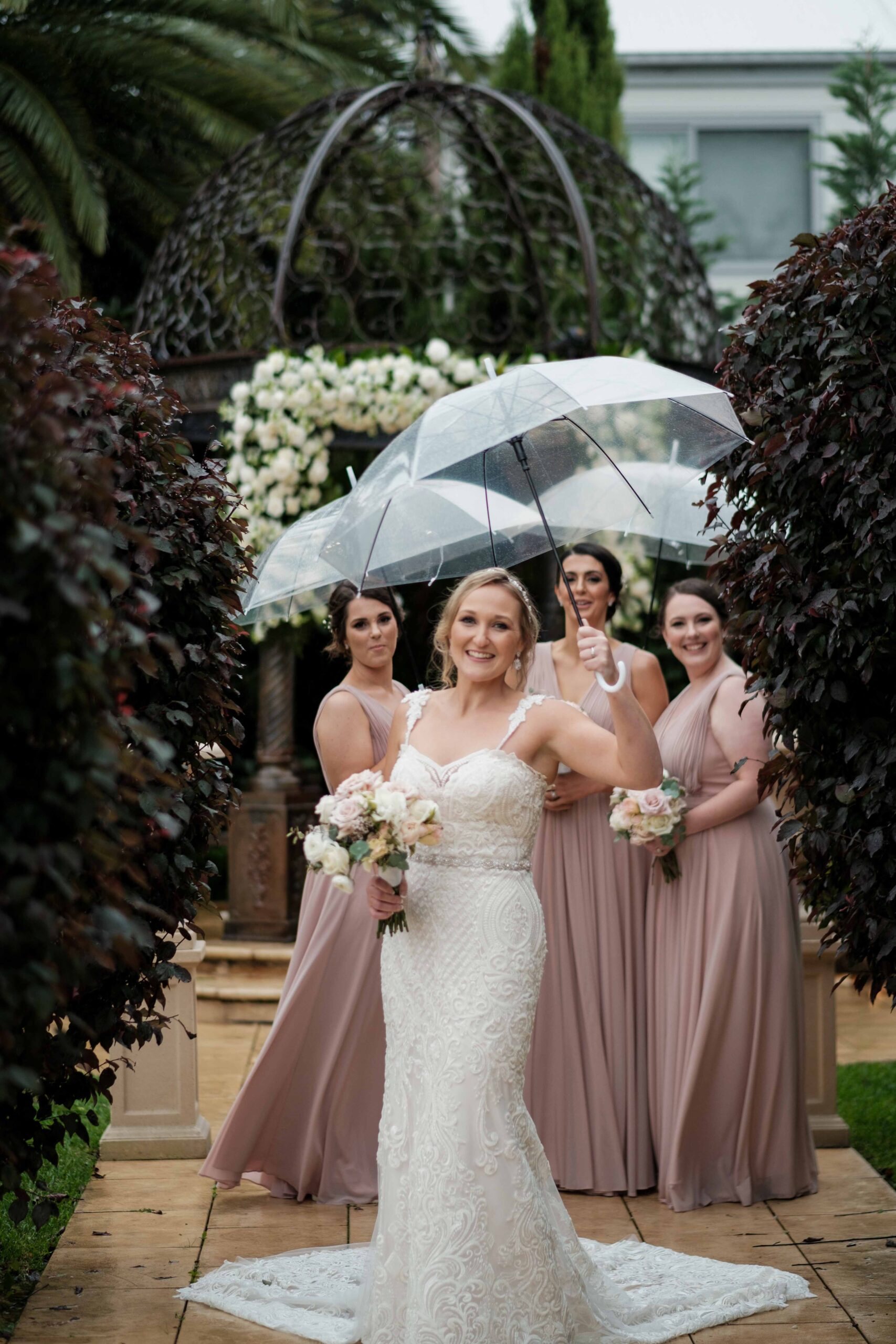 bride with umbrella at Winter wedding in Sydney