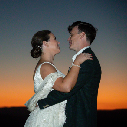 bride and groom at sunset after Canberra wedding