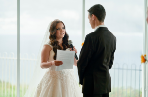 bride saying vows during Panorama House wedding ceremony