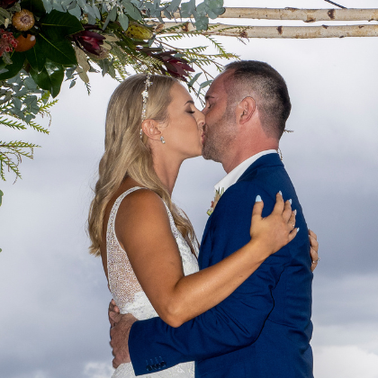 first kiss at Yering Farm Wines wedding ceremony