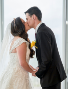 first kiss at Panorama House wedding ceremony