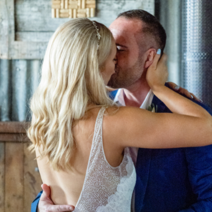bride and groom kissing during first dance at Yering Farm Wines