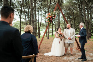 bride and groom wedding ceremony photo at Centennial Park