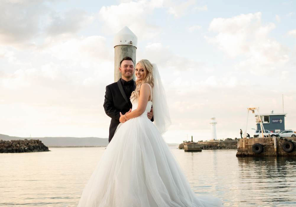 1 Bride and groom on jetty in Sydney